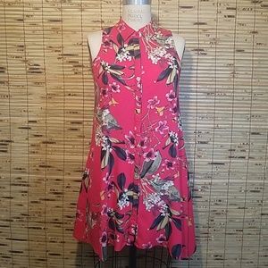 Hawaiian Hot Pink Floral Print Shirt Dress